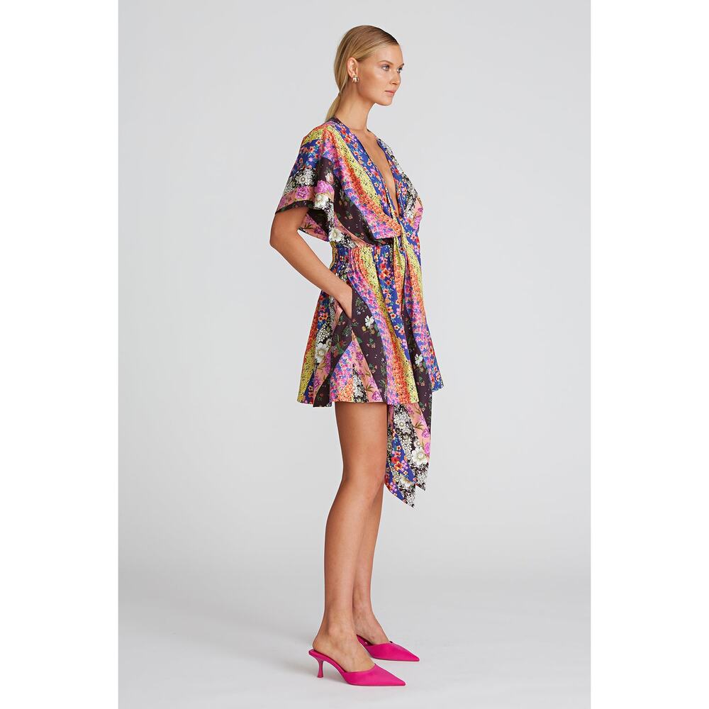 AMUR Nyla Floral Stripe Tie Front Mini Dress Size 8 Organic Cotton - Picture 11 of 11